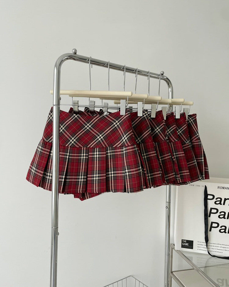 Red Plaid Pleated Skirt