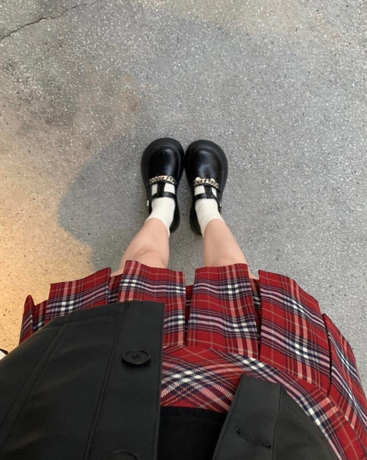 Red Plaid Pleated Skirt