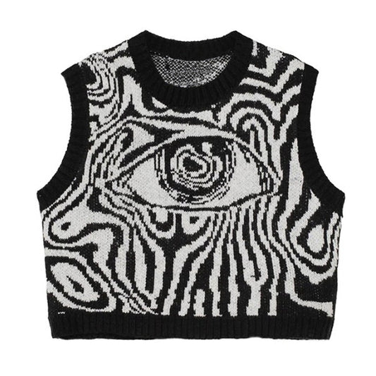 Eyes Cropped Knit Vest