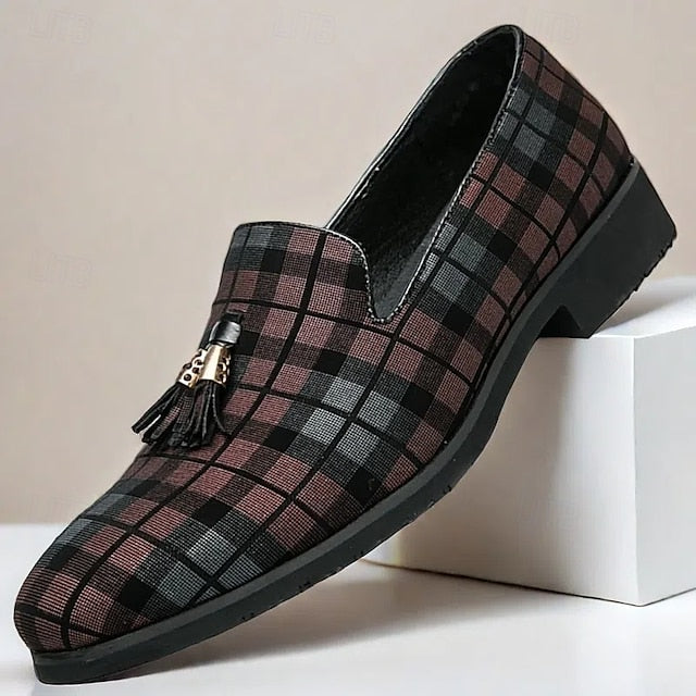 Plaid Men's Decoration Loafers Tassel – Elegant with