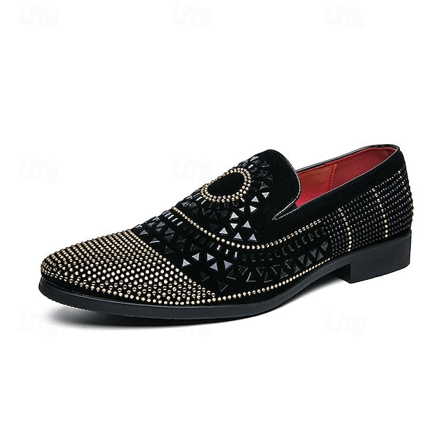Velvet Studded Black Men's - Spiral Prom with Loafers Shoes