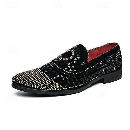 Velvet Studded Black Men's - Spiral Prom with Loafers Shoes