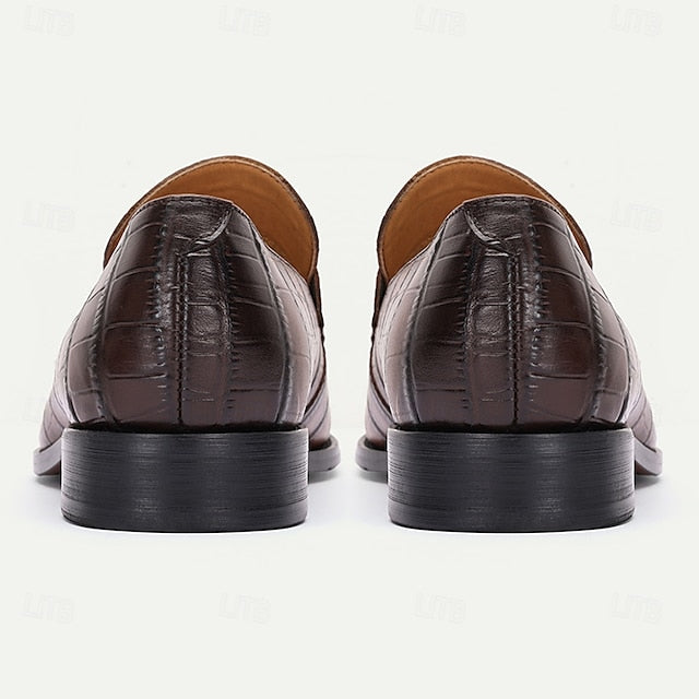 Pattern Shoes Men's - Brown Crocodile Classic Leather Dress