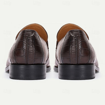 Pattern Shoes Men's - Brown Crocodile Classic Leather Dress