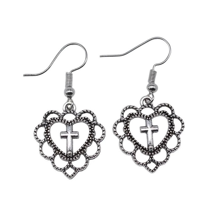 Love Heart Cross Earrings