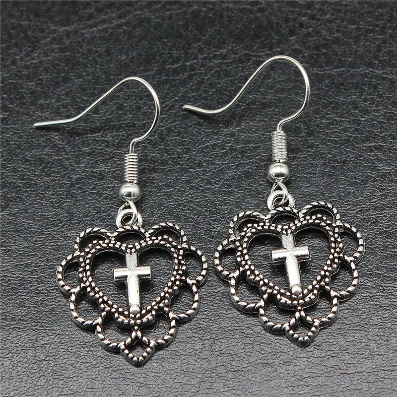 Love Heart Cross Earrings