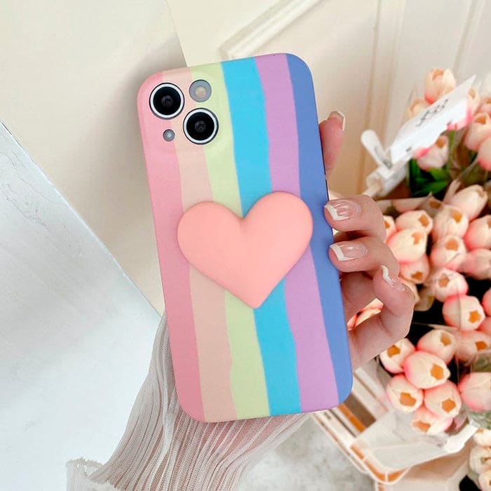 Heart Rainbow Stripes iPhone Case - iPhone 7 / Orange Heart