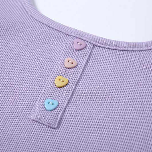 Heart Button Purple Top