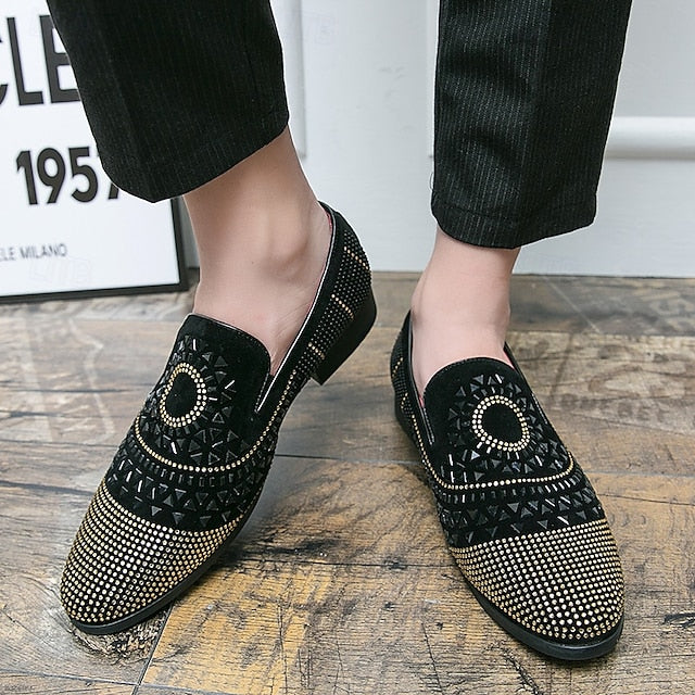 Velvet Studded Black Men's - Spiral Prom with Loafers Shoes