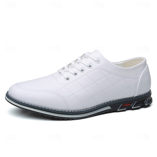 Stylish Leather Sneakers Faux Blue Quilted Lace-Up Men's -