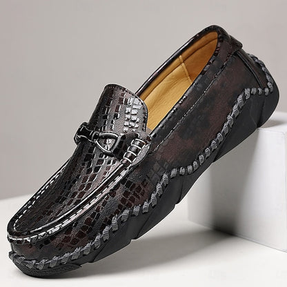 Black Driving – Loafers Textured Men’s Moc-Toe Crocodile