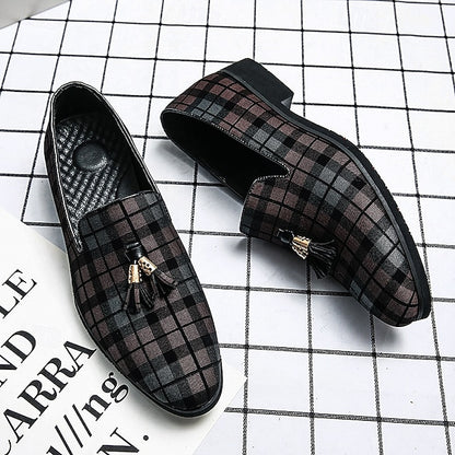 Plaid Men's Decoration Loafers Tassel – Elegant with