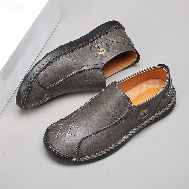 Faux Moccasins Men's Handmade Genuine Beige – Leather