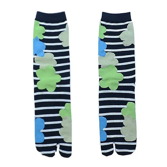 Flower Striped Tabi Socks