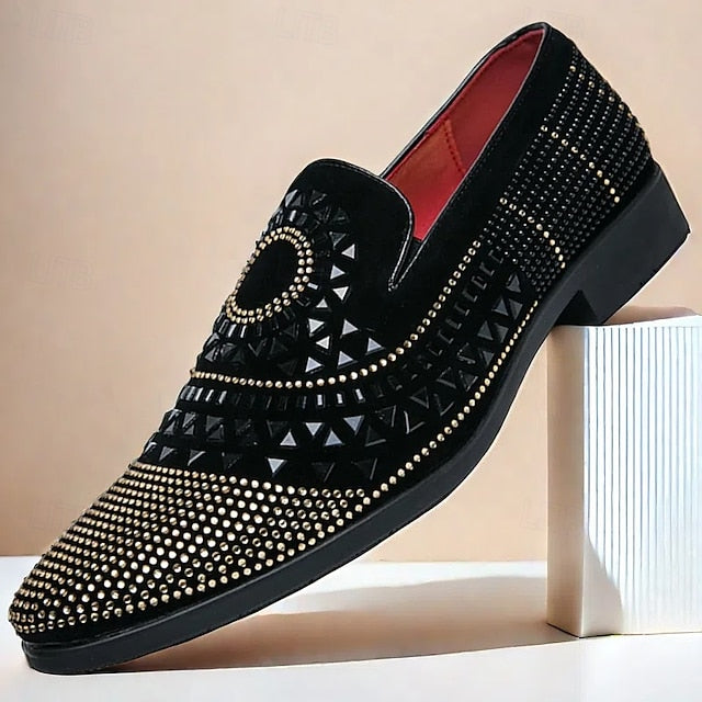 Velvet Studded Black Men's - Spiral Prom with Loafers Shoes