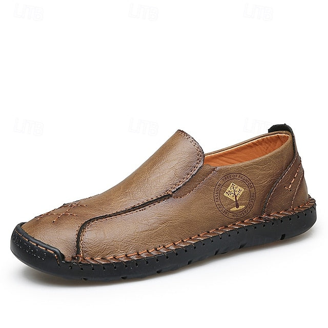 Faux Moccasins Men's Handmade Genuine Beige – Leather