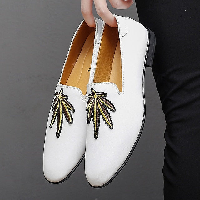 Shoes Men's Feather - Leather White with Loafers Faux Prom