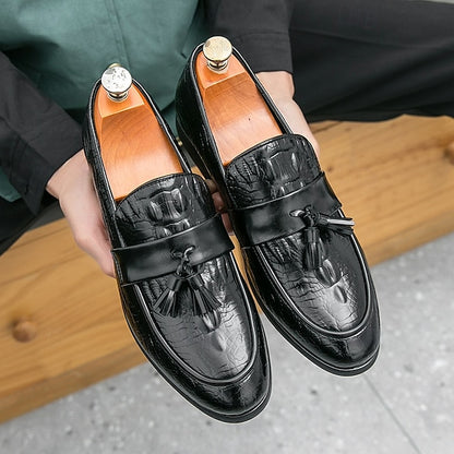 Crocodile Leather Faux with Green Loafers Men's Embossed