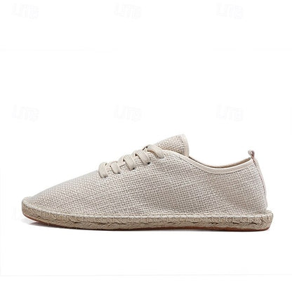 Men's Beige Shoes with Lace-Up Rope Espadrille Jute Canvas