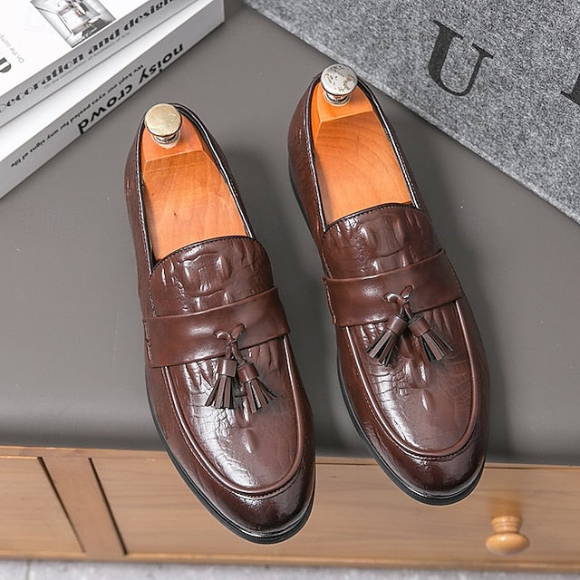 Crocodile Leather Faux with Green Loafers Men's Embossed
