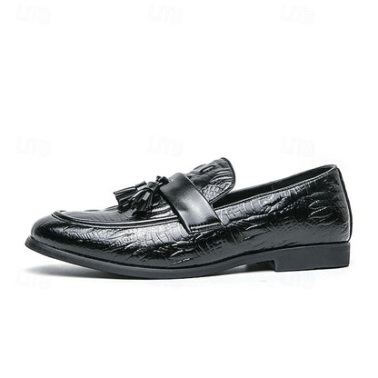 Crocodile Leather Faux with Green Loafers Men's Embossed