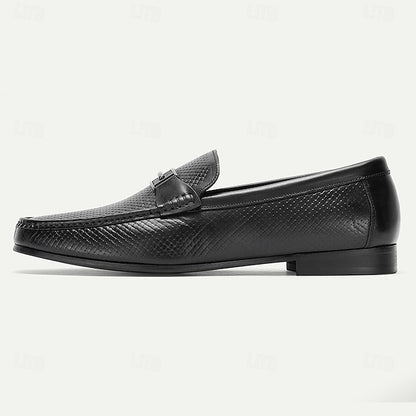 Men's – Black Premium Textured Leather 100% Loafers