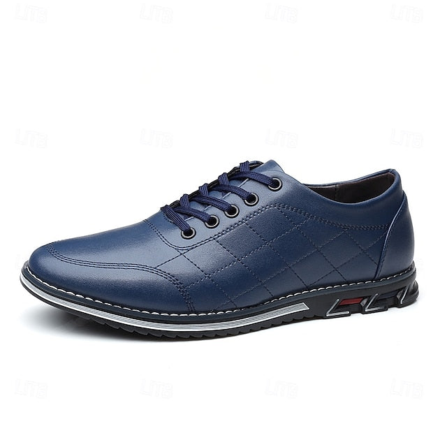 Stylish Leather Sneakers Faux Blue Quilted Lace-Up Men's -