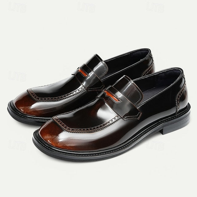 Cowhide Black with Men's Slip-On Premium Loafers Decorative
