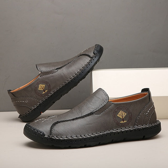 Faux Moccasins Men's Handmade Genuine Beige – Leather