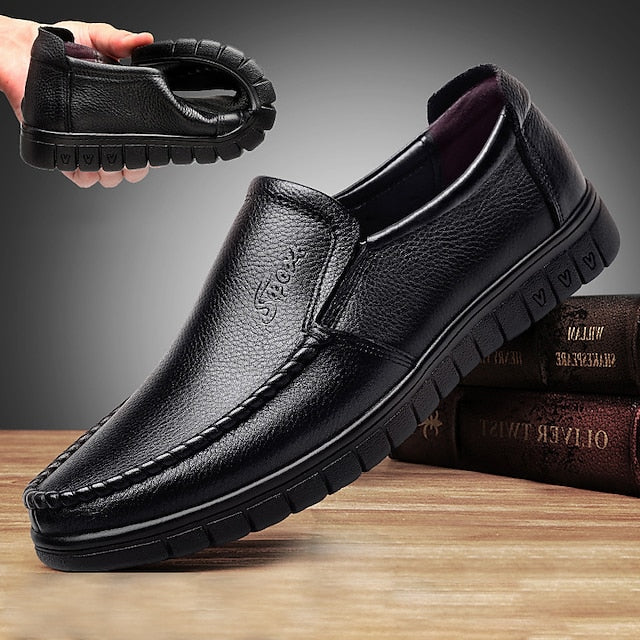 Cowhide Black with Men's Slip-On Premium Loafers Decorative