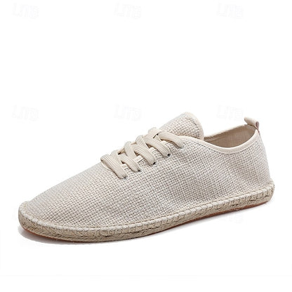 Men's Beige Shoes with Lace-Up Rope Espadrille Jute Canvas
