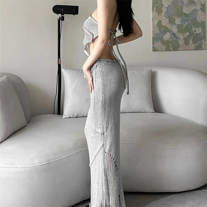 Elegant Knit Crochet Maxi Skirt