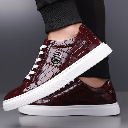 Leather Pattern Sneakers Faux with Crocodile Burgundy Men's