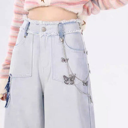 Light Blue Butterfly Aesthetic Jeans