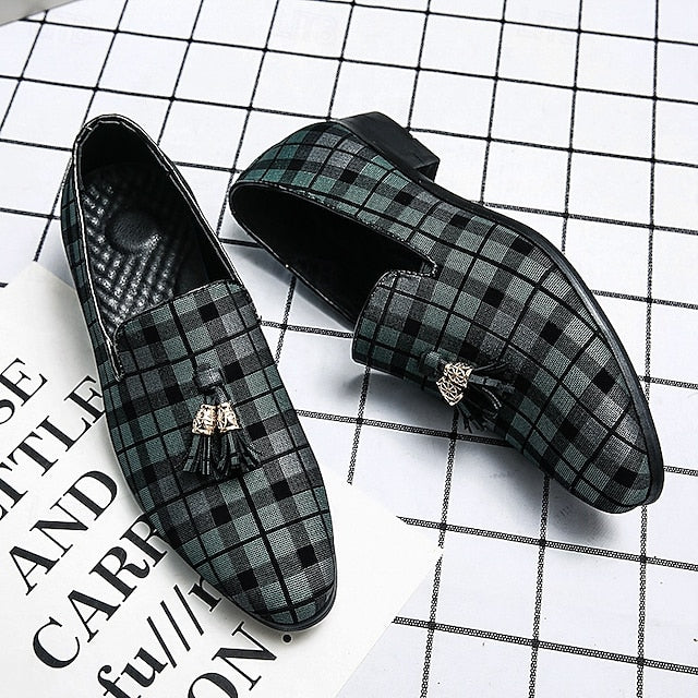 Plaid Men's Decoration Loafers Tassel – Elegant with