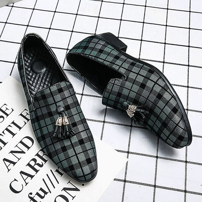 Plaid Men's Decoration Loafers Tassel – Elegant with