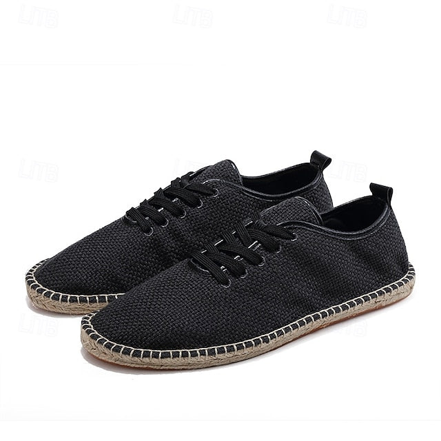 Men's Beige Shoes with Lace-Up Rope Espadrille Jute Canvas