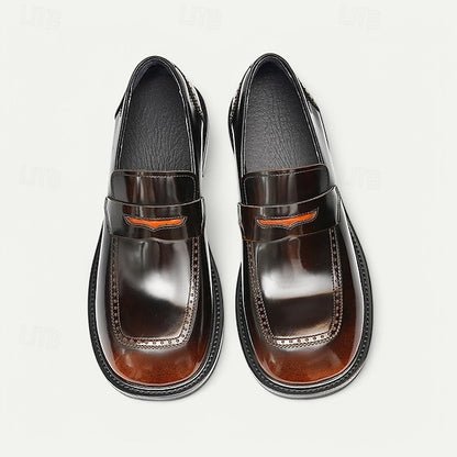 Cowhide Black with Men's Slip-On Premium Loafers Decorative