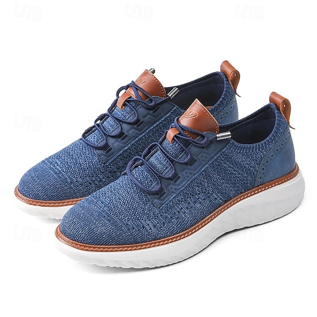 with Knit Shoes Sneakers Lace-Up Beige Men's Lightweight