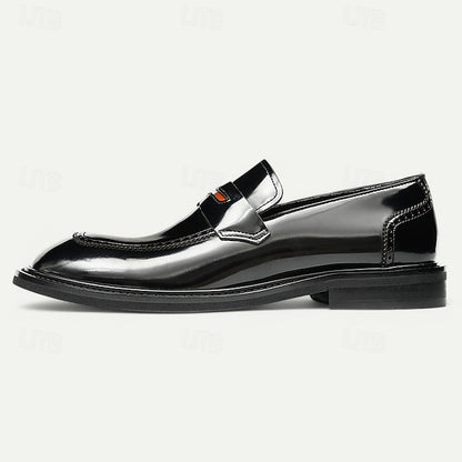 Cowhide Black with Men's Slip-On Premium Loafers Decorative