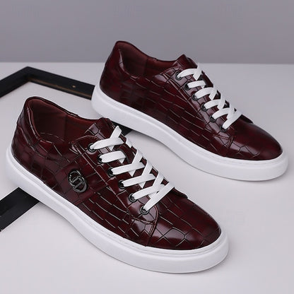 Leather Pattern Sneakers Faux with Crocodile Burgundy Men's