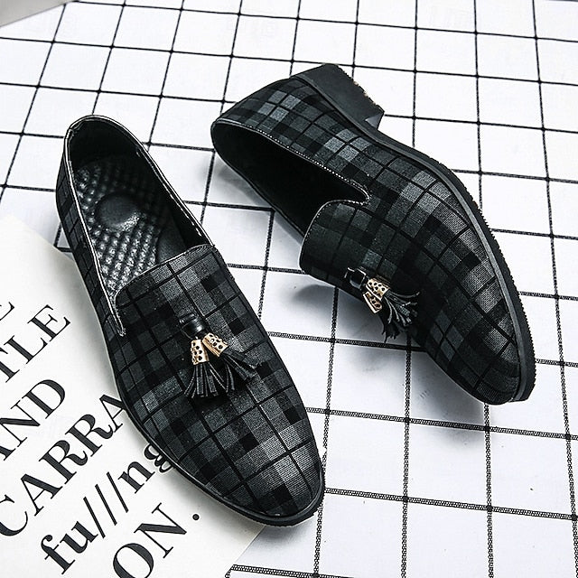 Plaid Men's Decoration Loafers Tassel – Elegant with