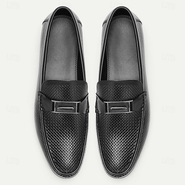 Men's – Black Premium Textured Leather 100% Loafers