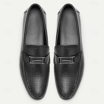 Men's – Black Premium Textured Leather 100% Loafers