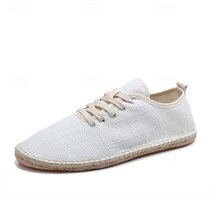 Men's Beige Shoes with Lace-Up Rope Espadrille Jute Canvas