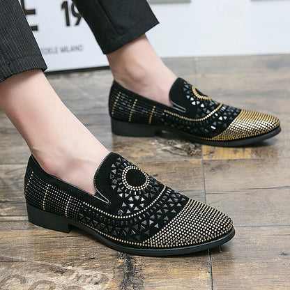 Velvet Studded Black Men's - Spiral Prom with Loafers Shoes