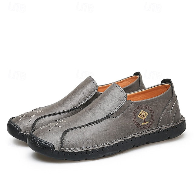 Faux Moccasins Men's Handmade Genuine Beige – Leather