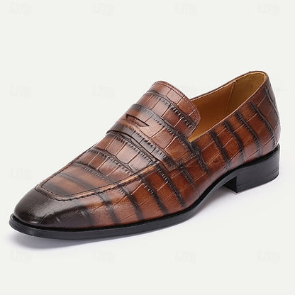 Pattern Shoes Men's - Brown Crocodile Classic Leather Dress