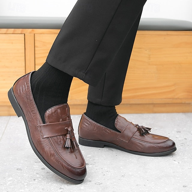 Crocodile Leather Faux with Green Loafers Men's Embossed