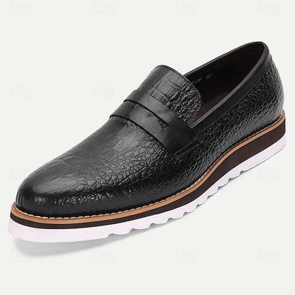 Slip-On Leather Loafers Black Men’s Cowhide Genuine